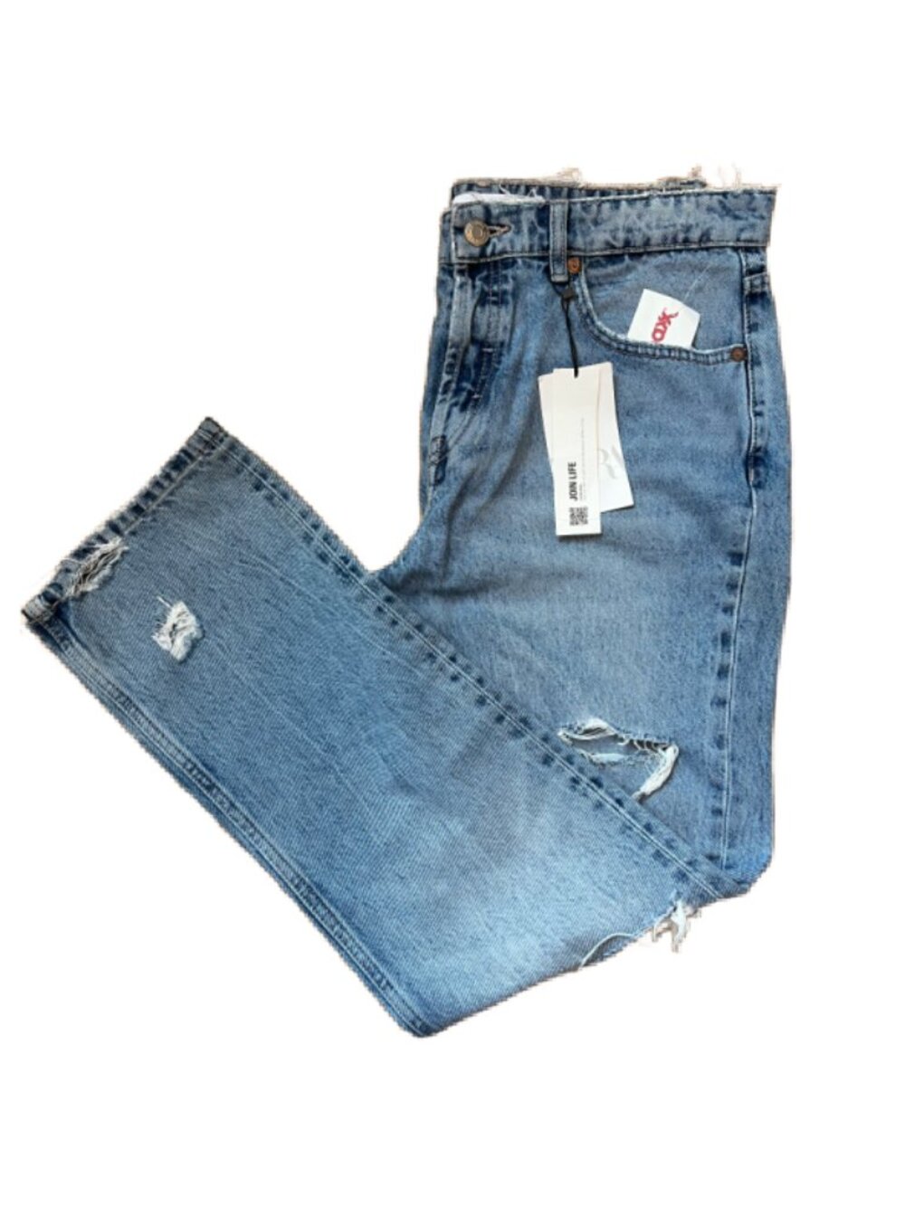 ZARA Join Life Women’s Distressed Wide Leg Jeans Size 14 Blue Denim Hemmed NWT